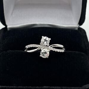 Beautiful .65ct White Sapphire Two Stone Ring Size 7
